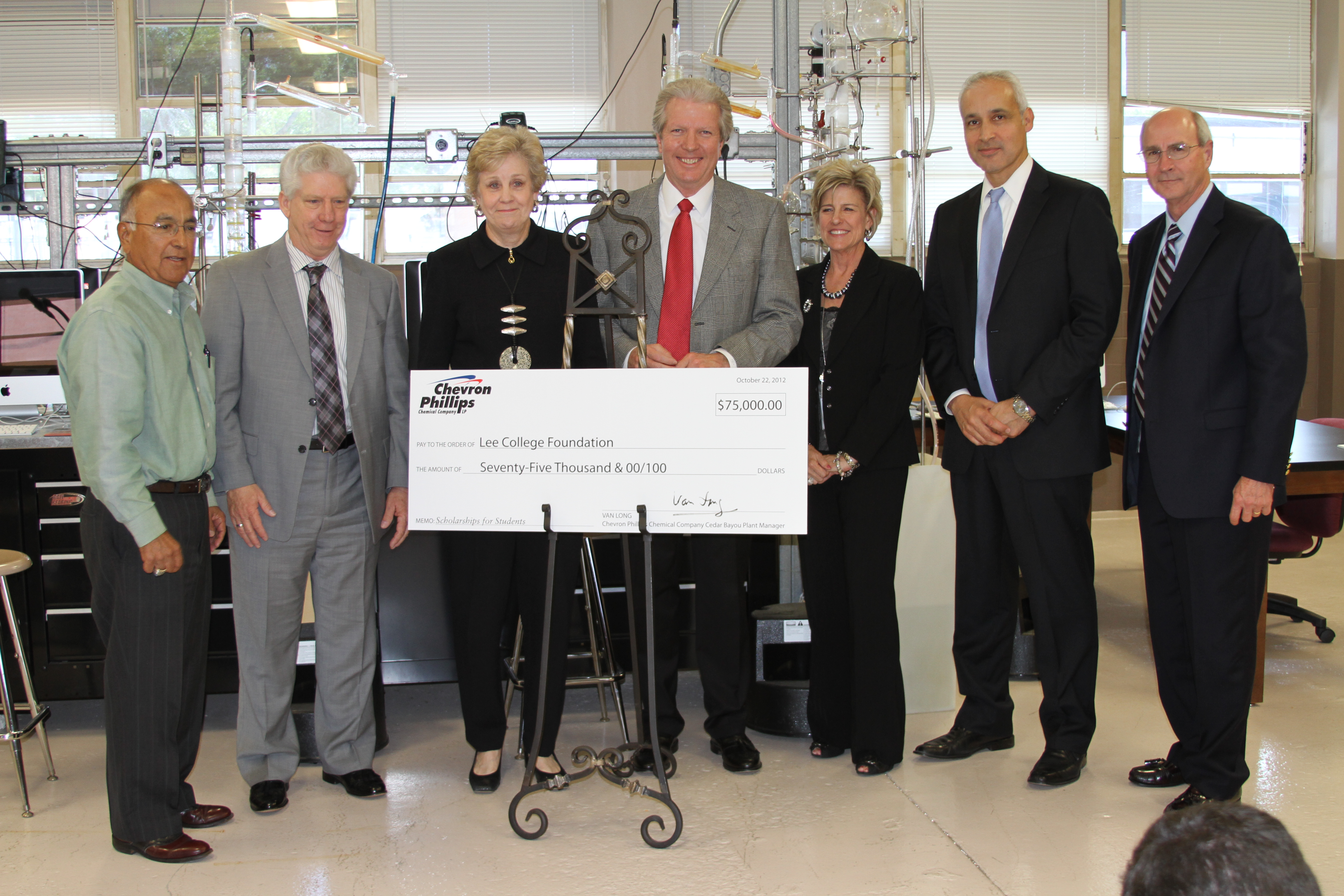 Chevron Phillips Chemical donates $75,000 to the Lee College Foundation.