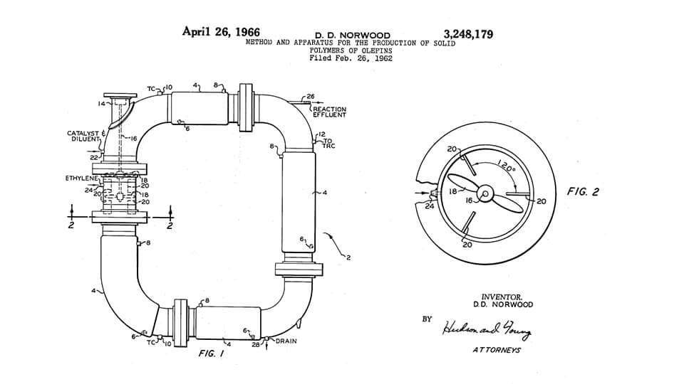 Chevron Phillips Chemical method and apparatus for the production of solid polymers of olefins