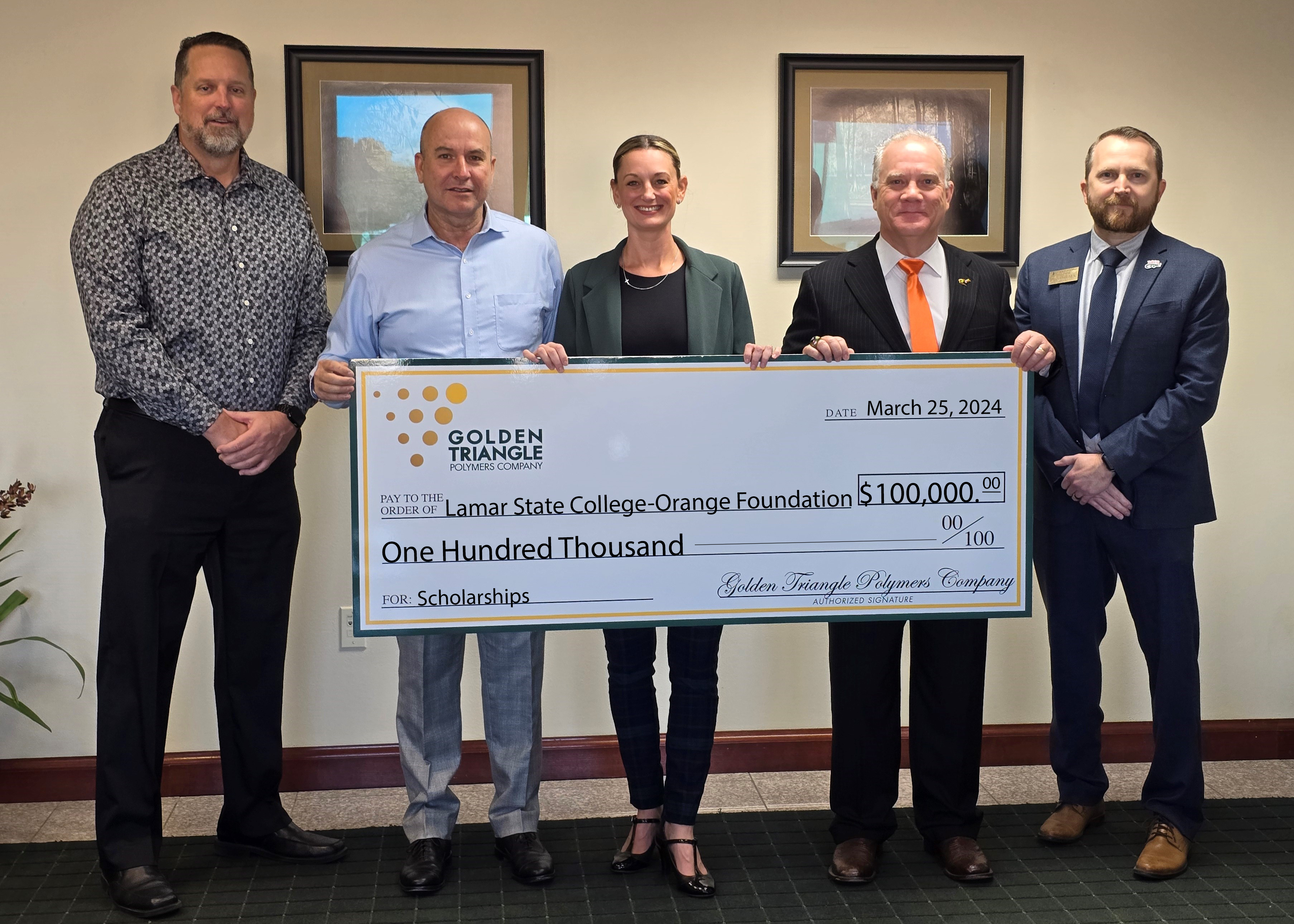 Golden Triangle Polymers donates $100,000 to Lamar State College-Orange Foundation for student scholarship program 