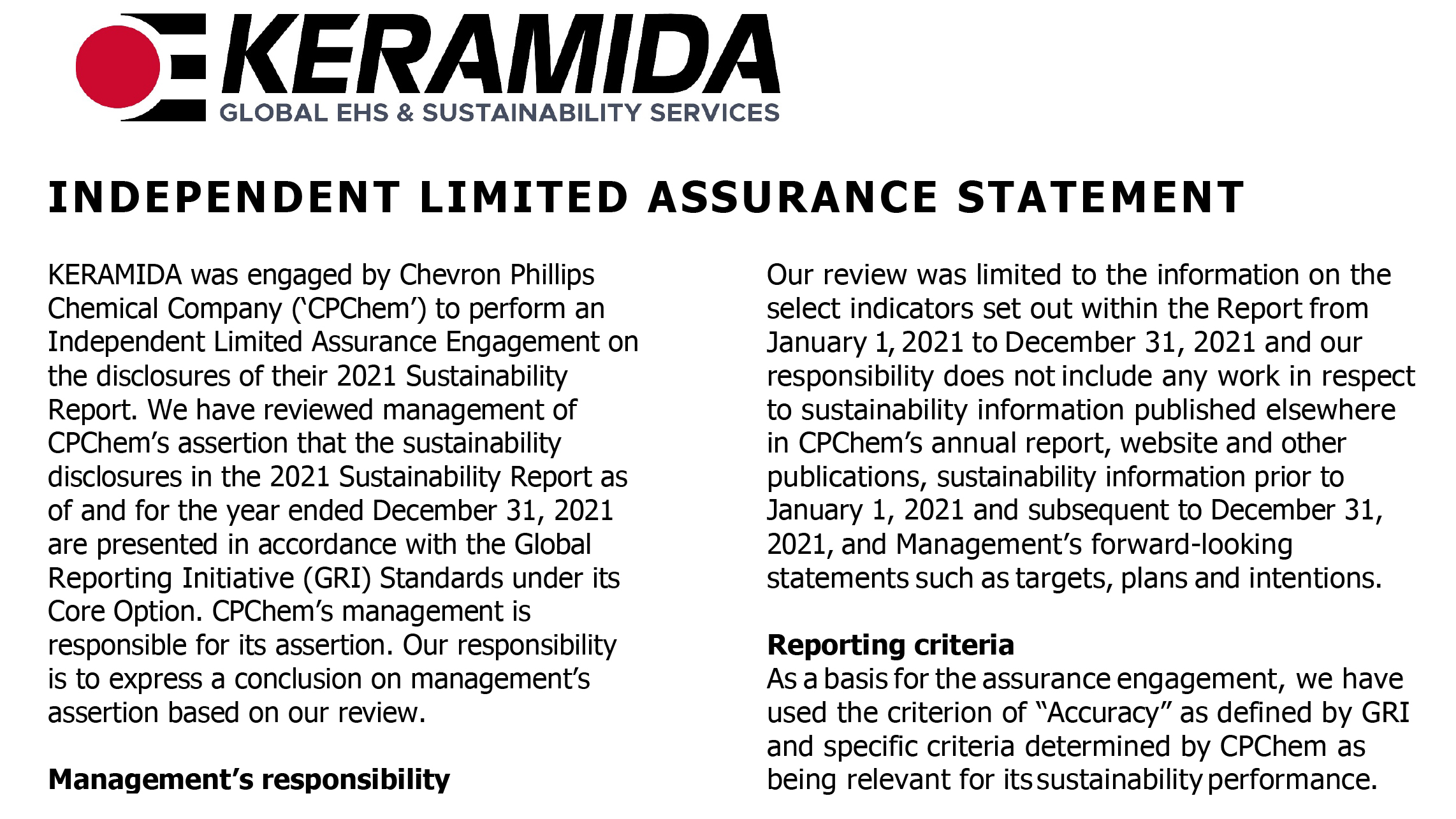 Assurance Statement